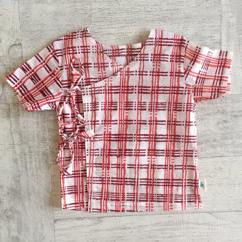 UNISEX ORGANIC CHECKS PRINT ANGARAKHA TOP + WHITE PANTS - Totdot