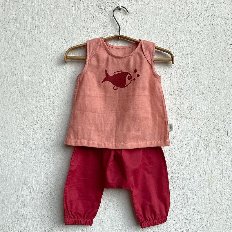 UNISEX ORGANIC KOI JHABLA PJ BAG - KOI RED JHABLA + PEACH JHABLA WITH RED PANTS - Totdot