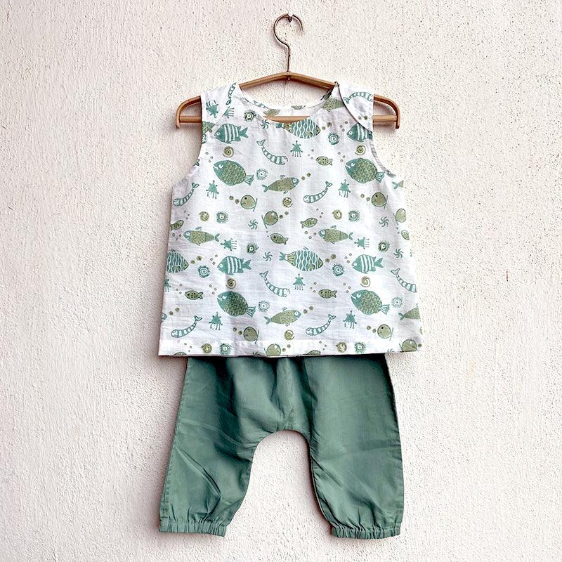 UNISEX ORGANIC KOI MINT JHABLA WITH MINT PANTS - Totdot