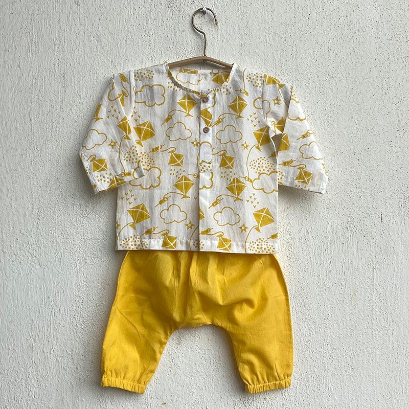 UNISEX ORGANIC PATANG KURTA WITH YELLOW PANTS - Totdot