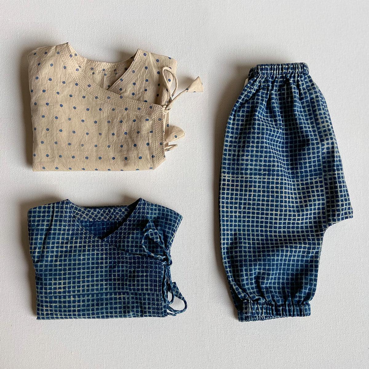 UNISEX ORGANIC ZOO BAG - INDIGO RAIDANA AND CHECK ANGARAKHA + PANTS - Totdot