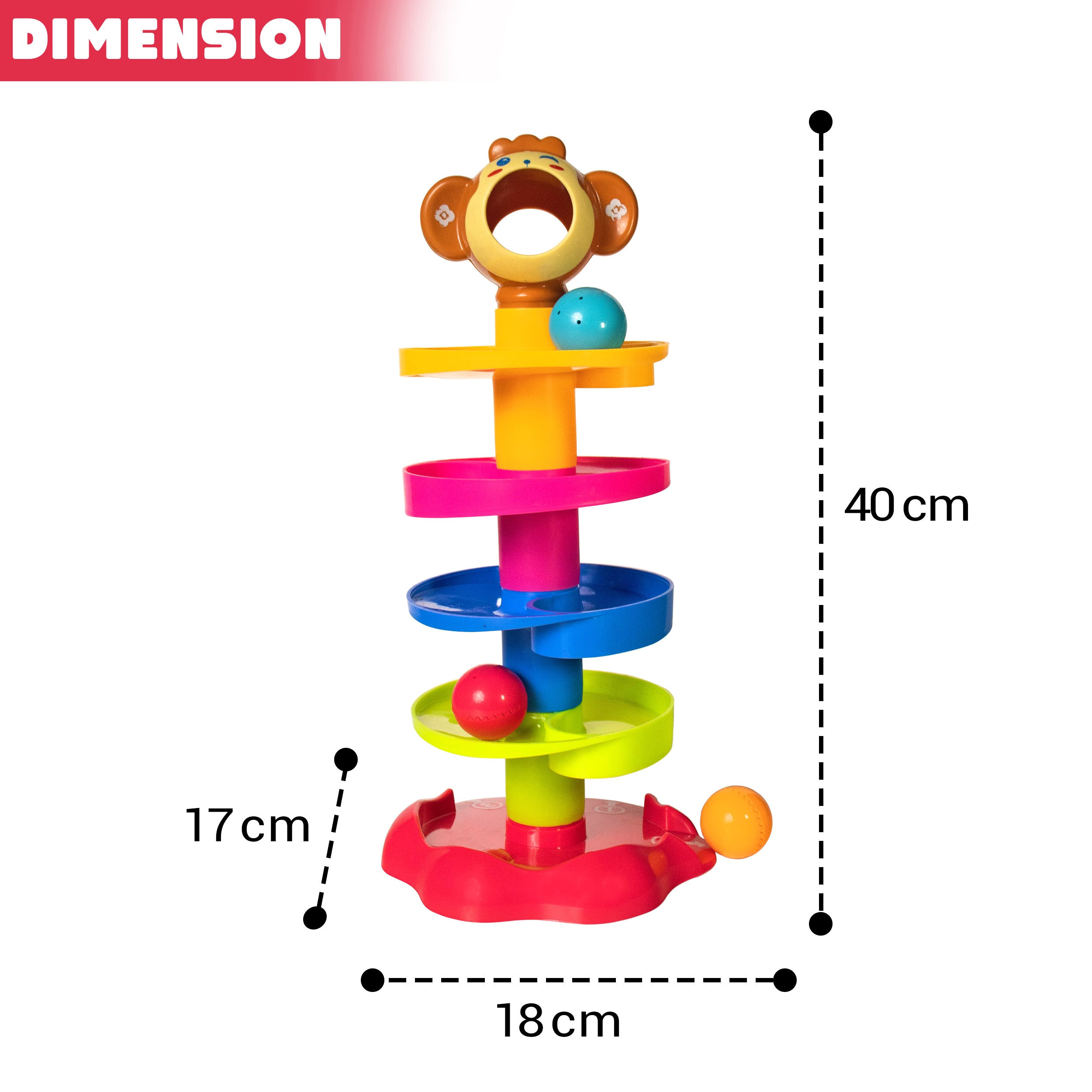 Monkey Ball Drop Toy, 5-Layer Tower with Swirling Ramps & Rattle Balls for Toddlers.