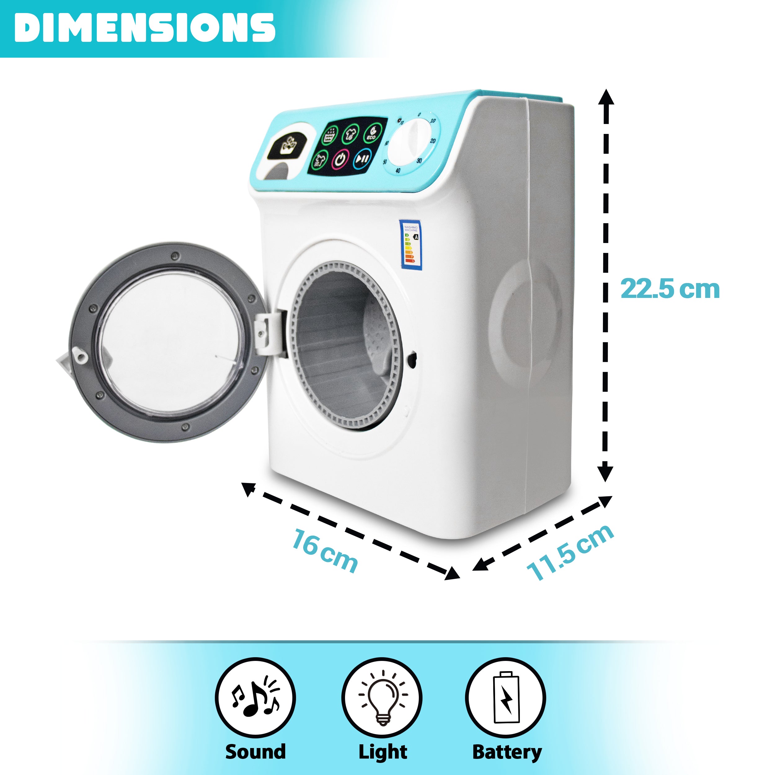 Mini Washing Machine Pretend Play Toy with Light & Realistic Sound for Kids.