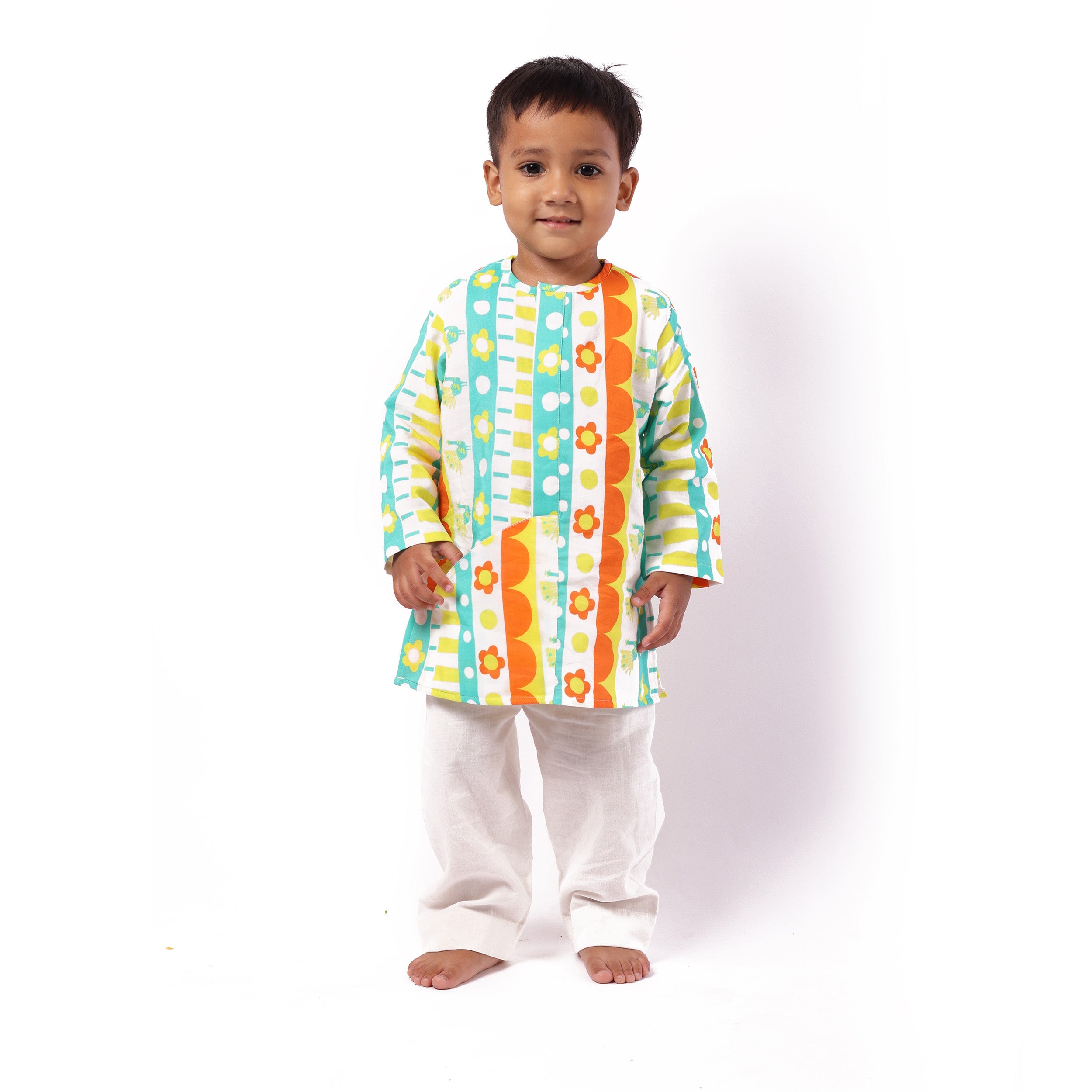 Chanderi 'Rang Birangi Duniya' Kurta Set for Boys