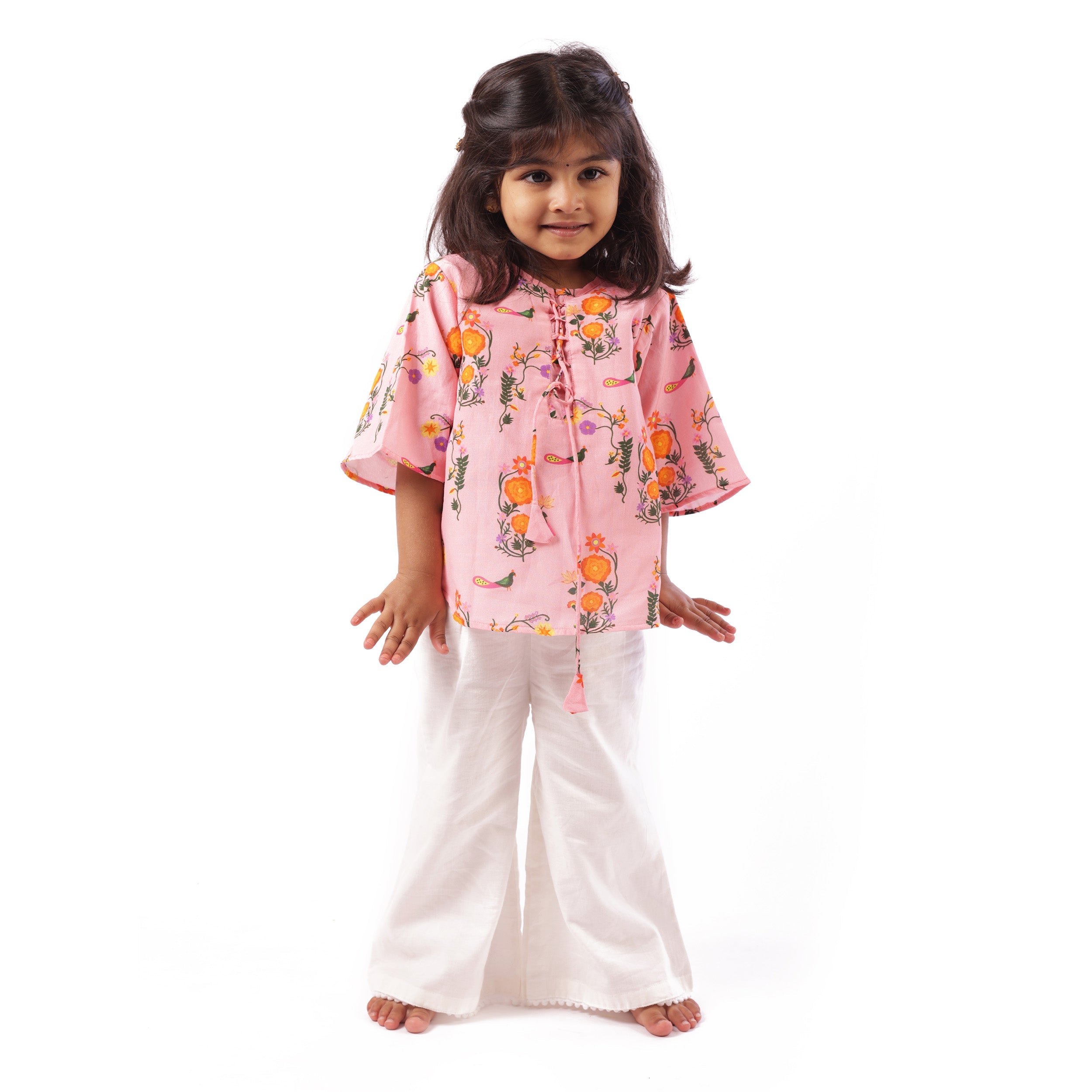 Chanderi 'The Pink City's Peacock' Kurta Set for Girls