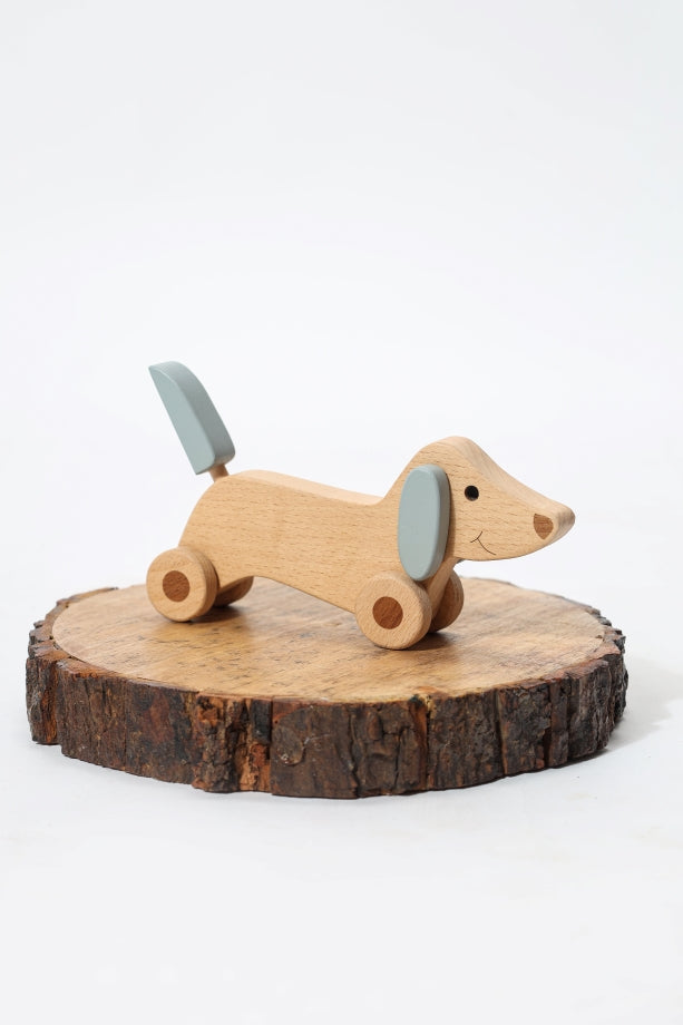 Natural Beech Wood Puppy Dog Toy - Wood Colors