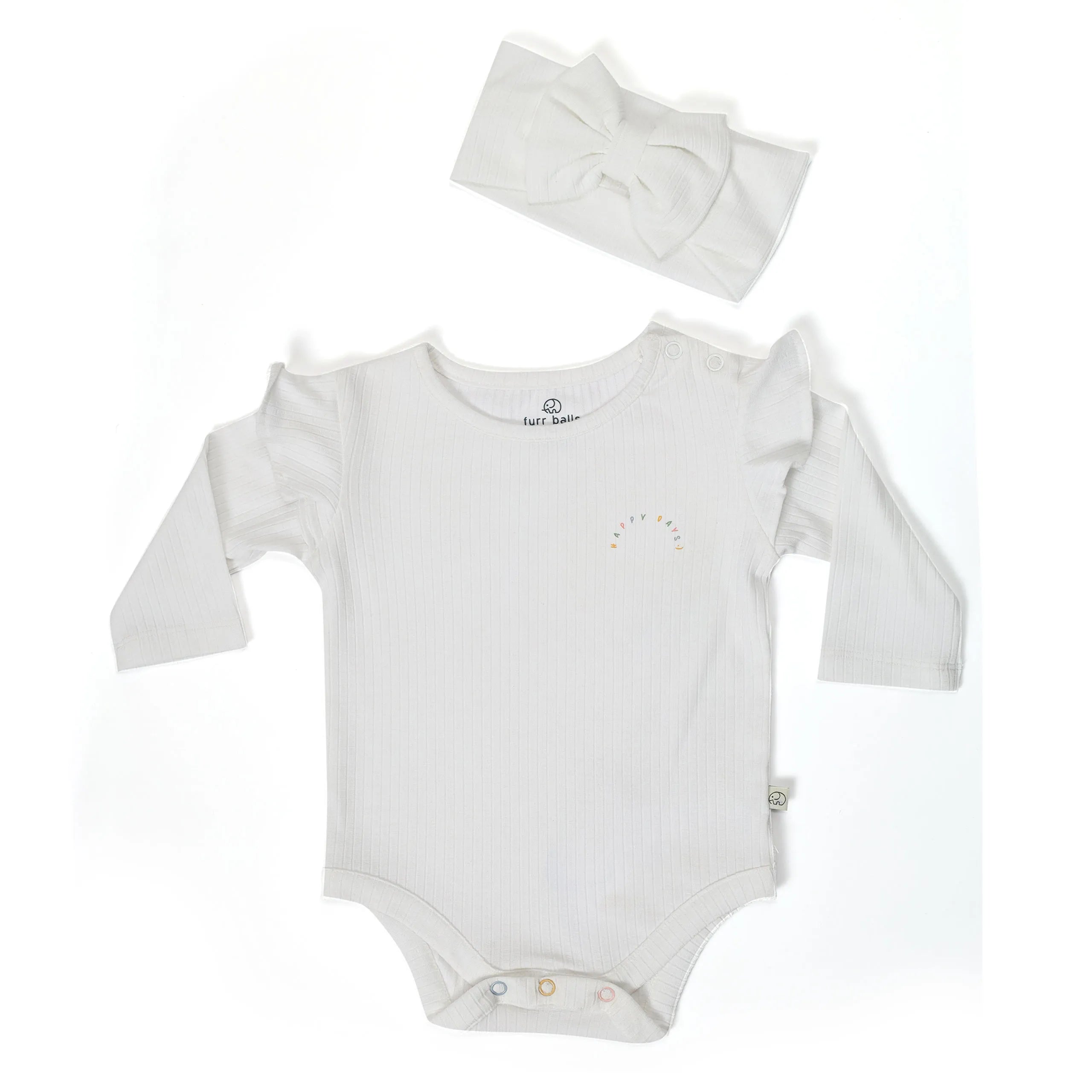 Baby Flutter Happy Days Bodysuit With A Bow Headband - Off-White