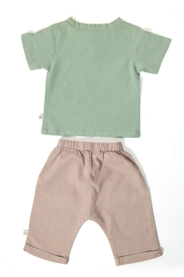 Baby Shirt & Pant Set - Ruby Tan & Mineral Green