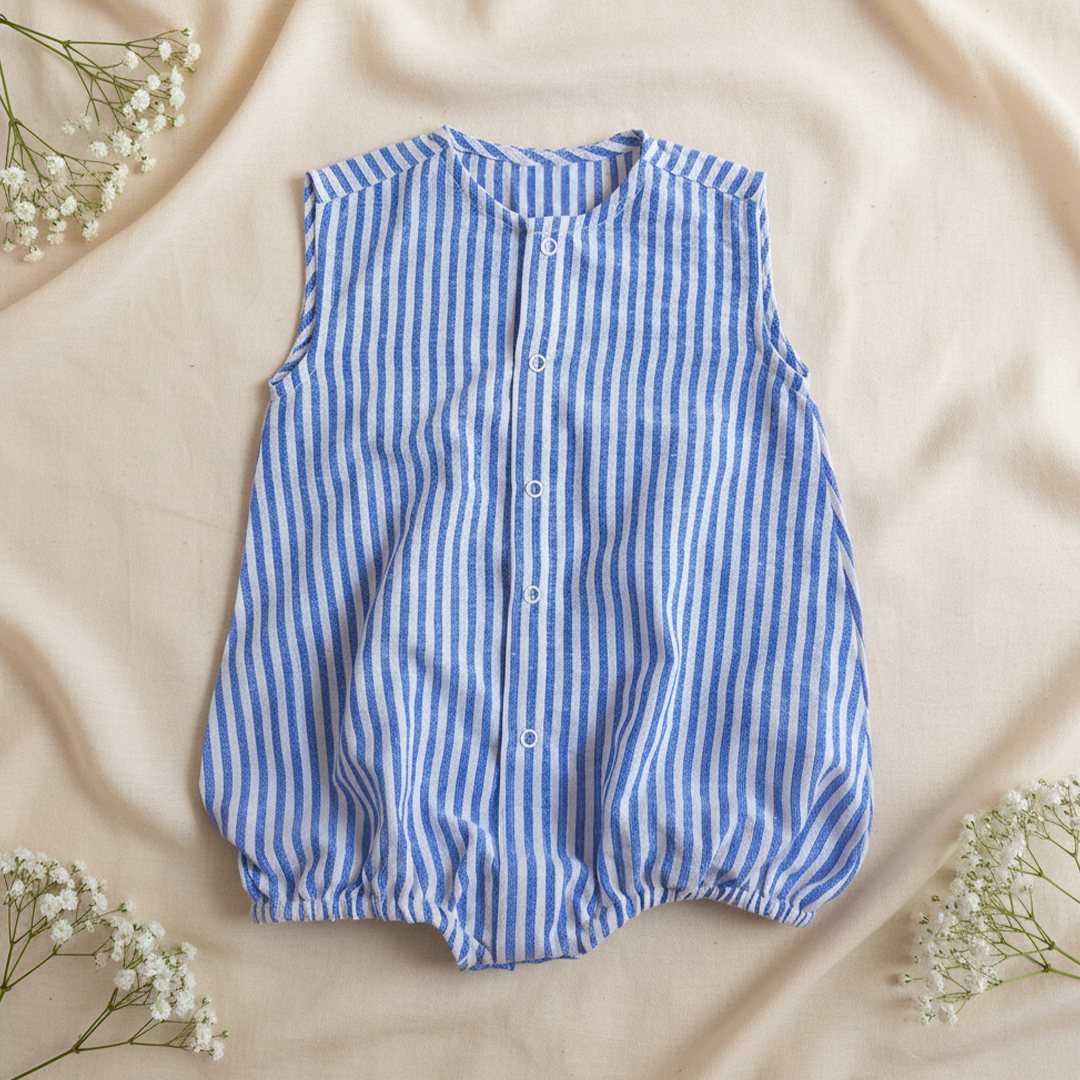 Blue and White Striped Romper