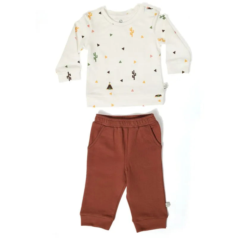 Baby Organic Cotton Little Camper Fleece Jogger Set - White, Clove