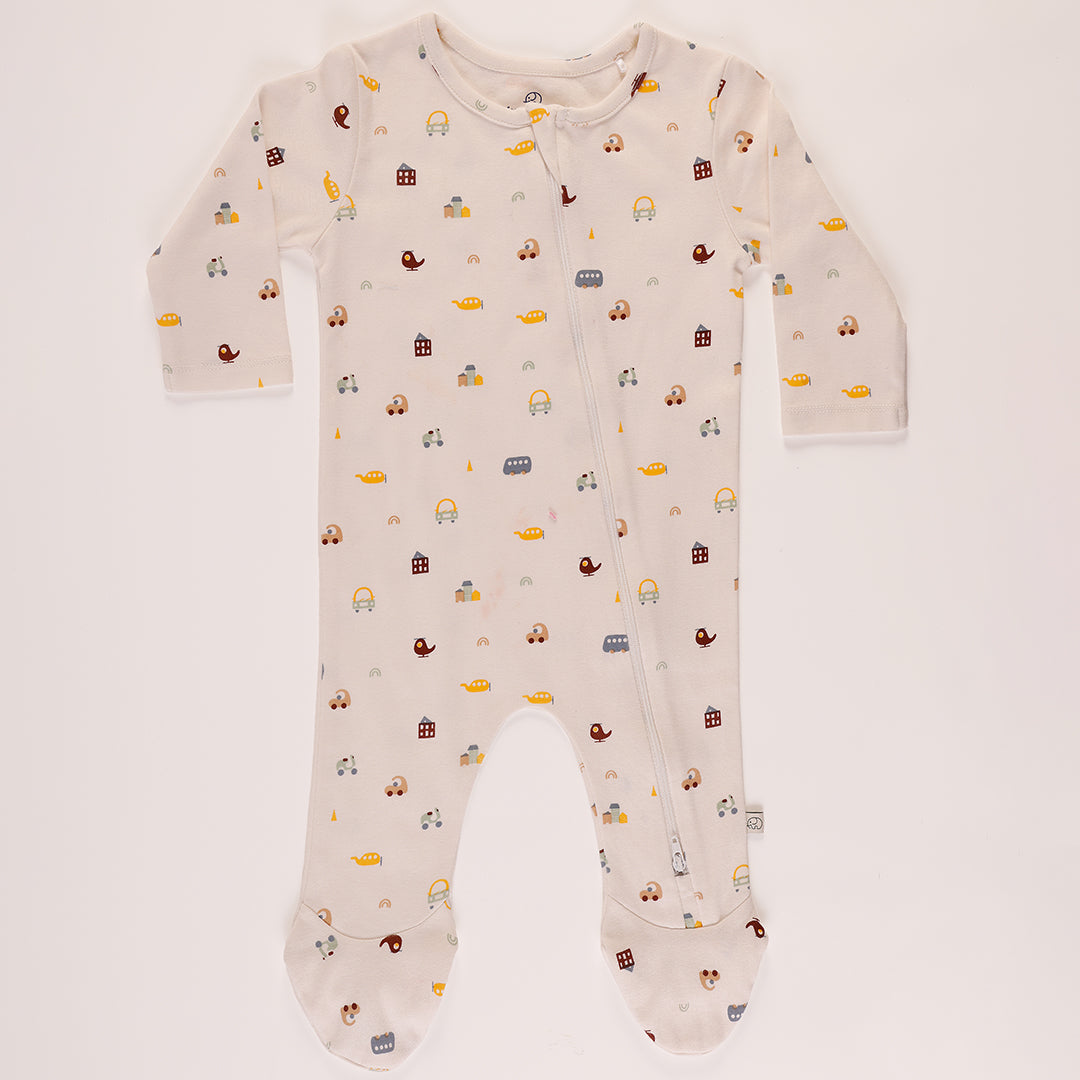 Baby 2 way zipper Little Racer printed full sleeves bodysuit