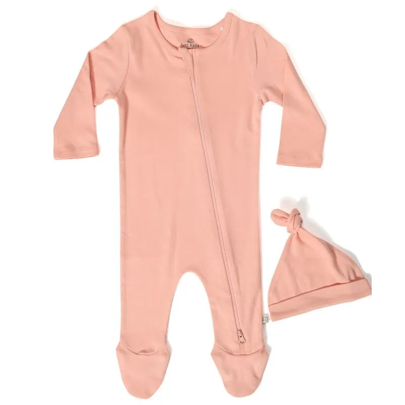 Baby 2 Way Zipper Full Sleeves Bodysuit With An Organic Cotton Cap - Coral Almond