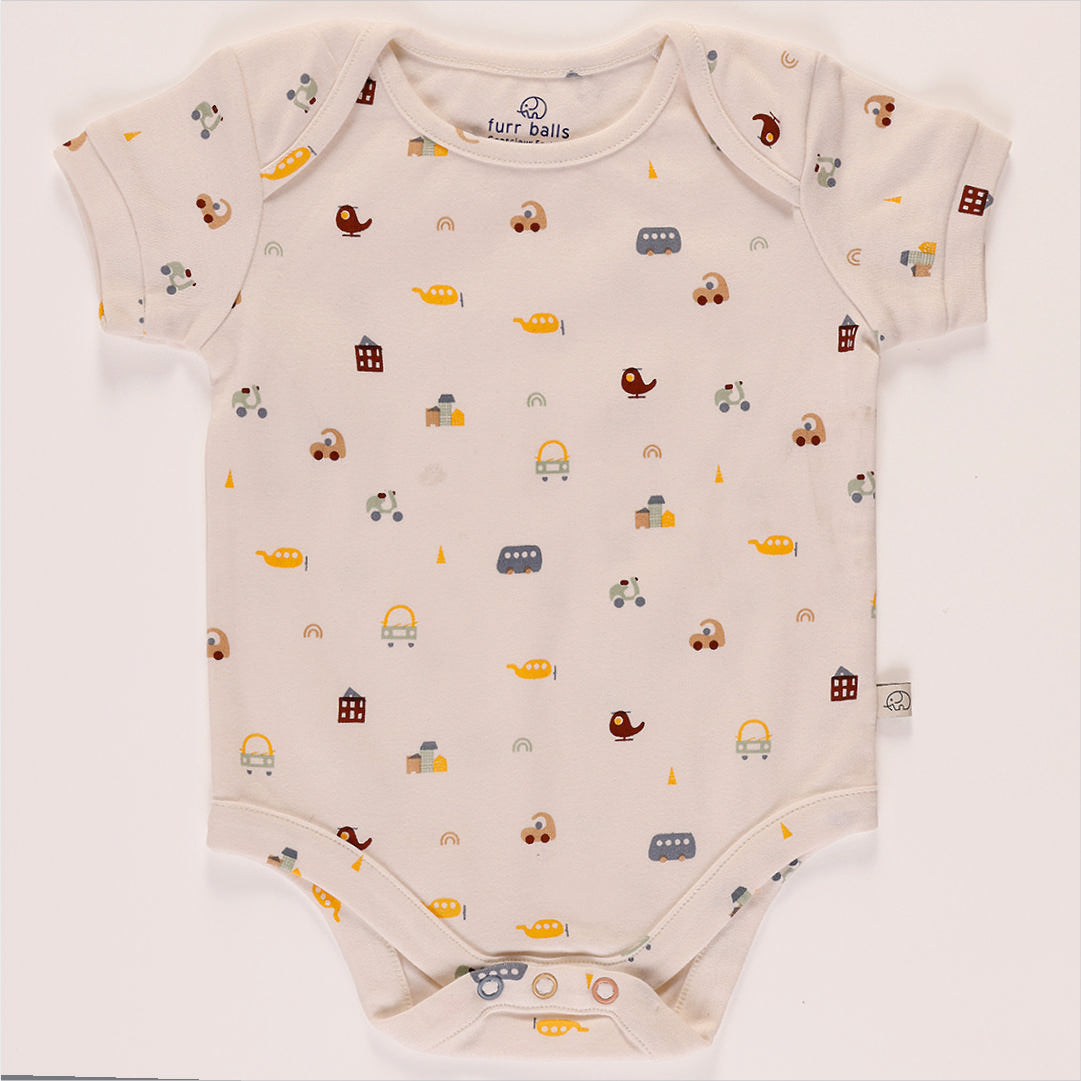 Baby Organic Little Racer printed short sleeves bodysuit