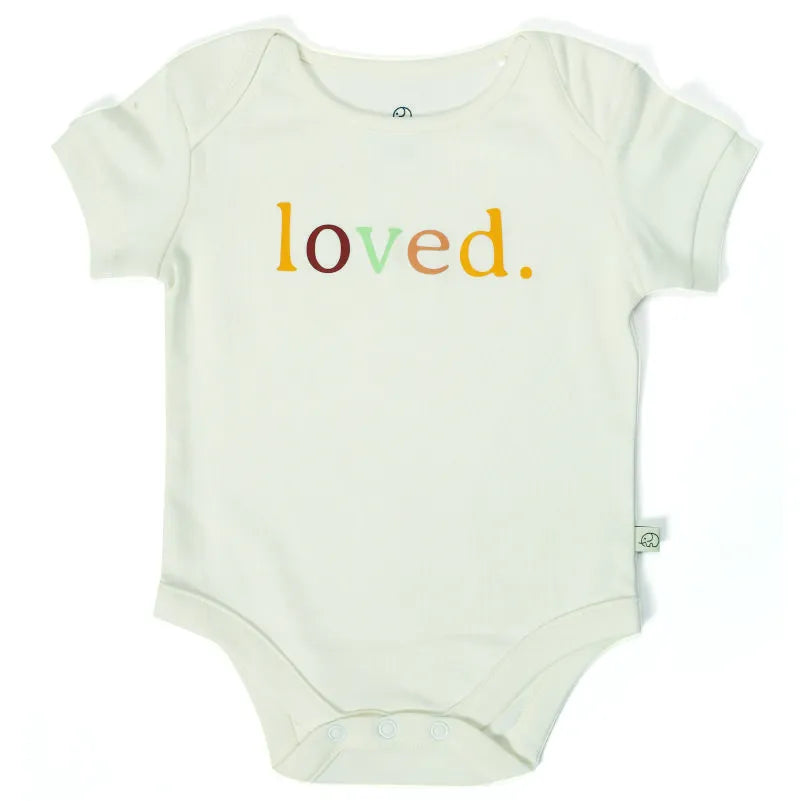 Baby â€œLovedâ€ Short Sleeves Bodysuit - White