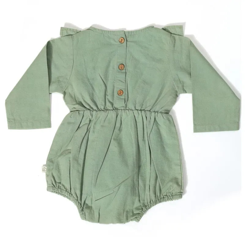 Full Sleeves Frill Romper - Mineral Green