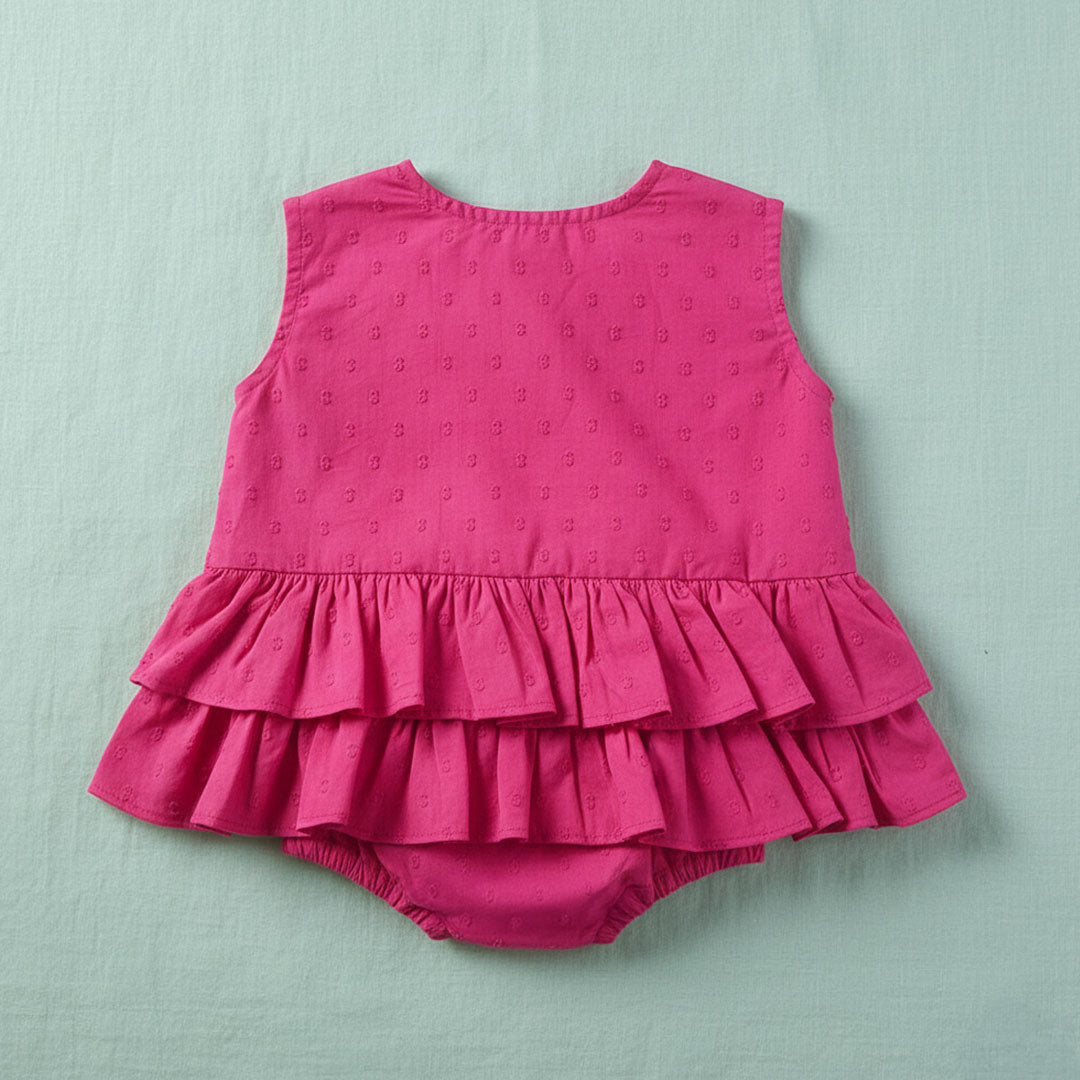 Ballerina Style Solid Ruffled Romper - Hot Pink