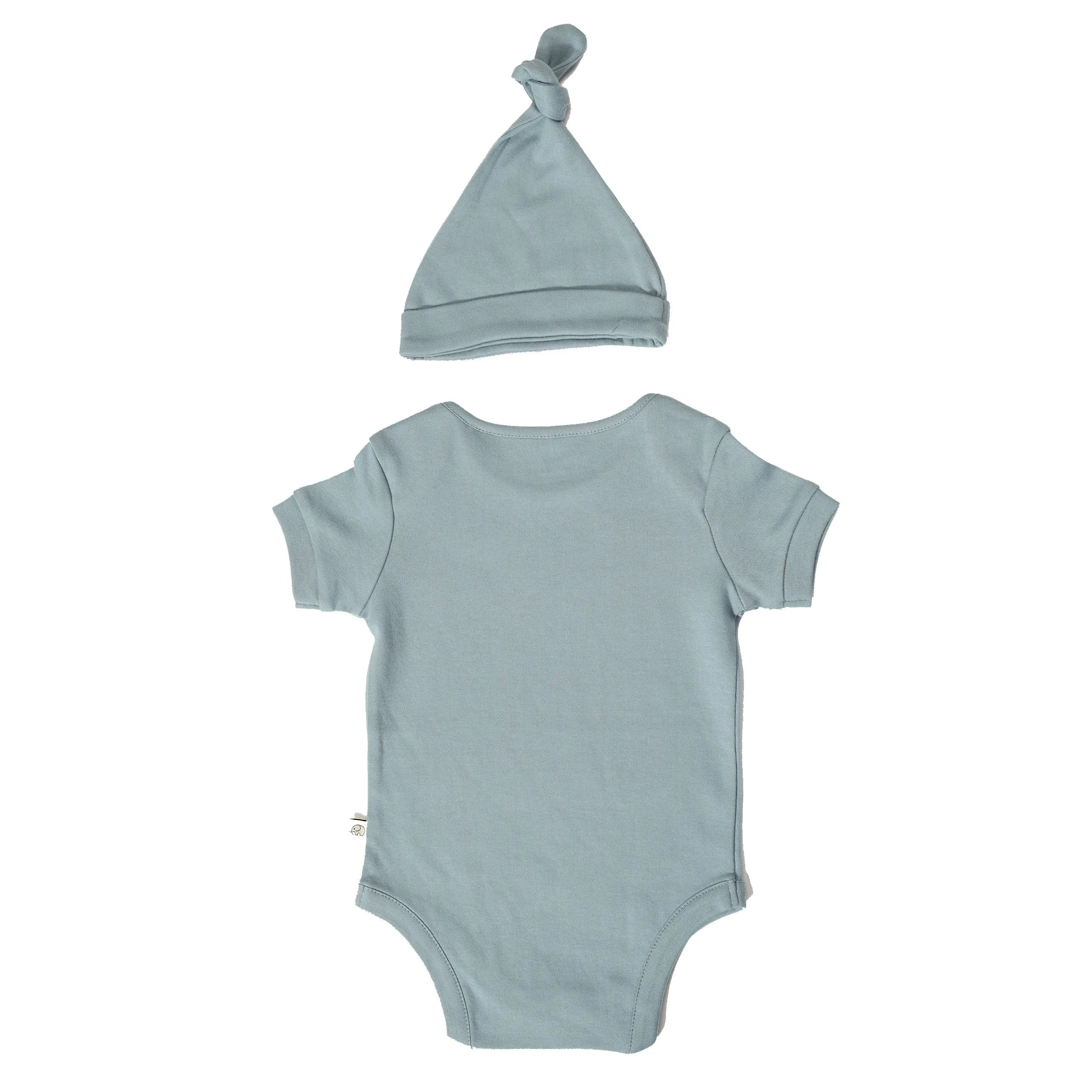 Baby “My Best Friend Has Paws” Short Sleeves Bodysuit With An Organic Cotton Cap - Dusty Blue