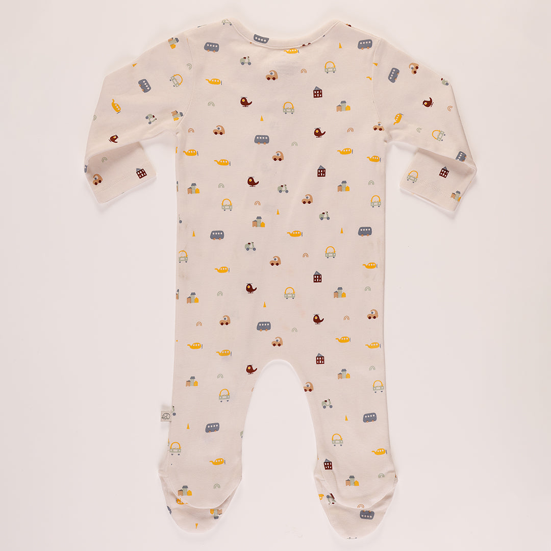 Baby 2 way zipper Little Racer printed full sleeves bodysuit