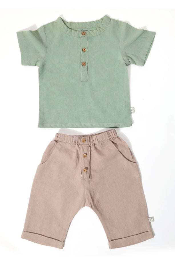 Baby Shirt & Pant Set - Ruby Tan & Mineral Green