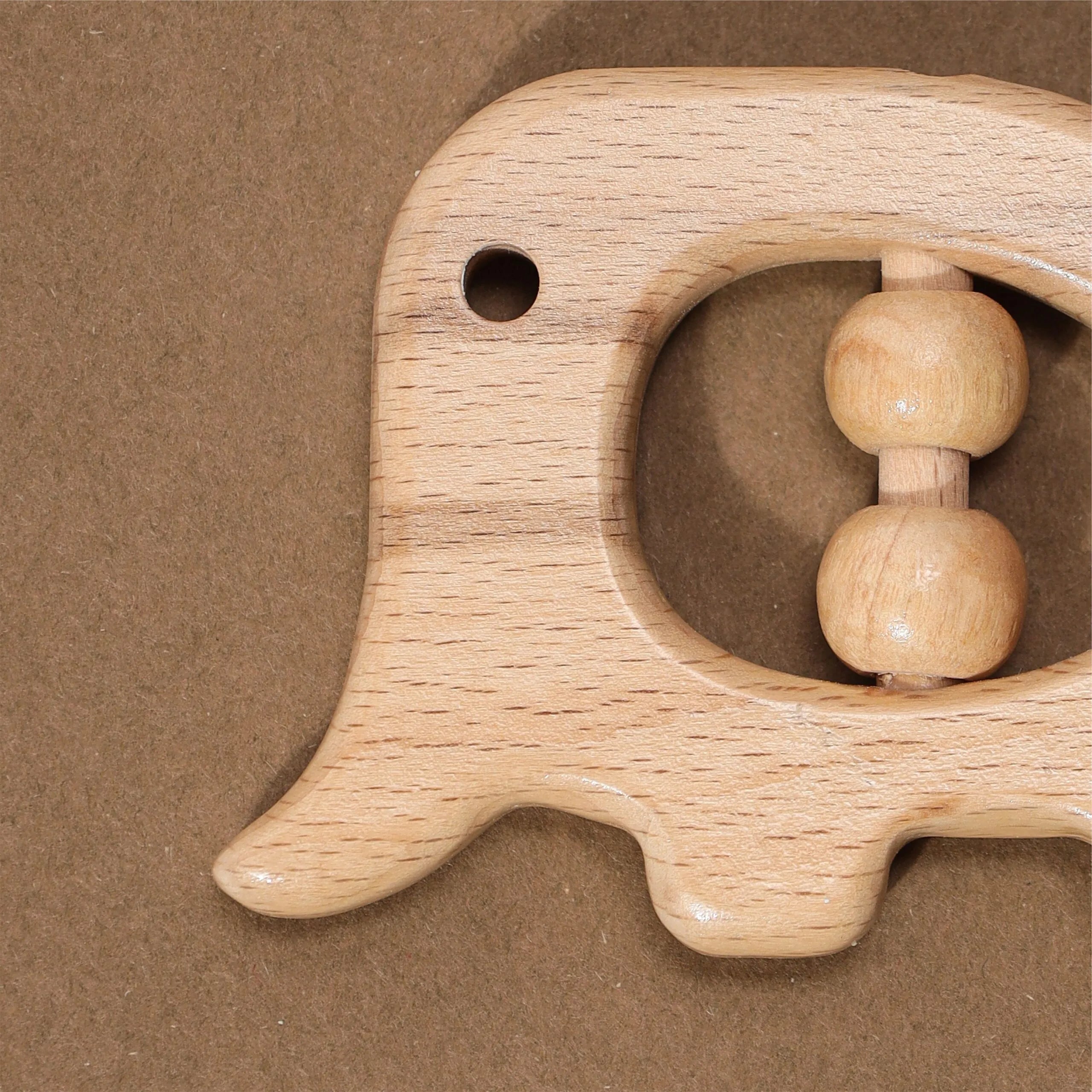 Natural Beech Wood Elephant Teether - Wood Colors