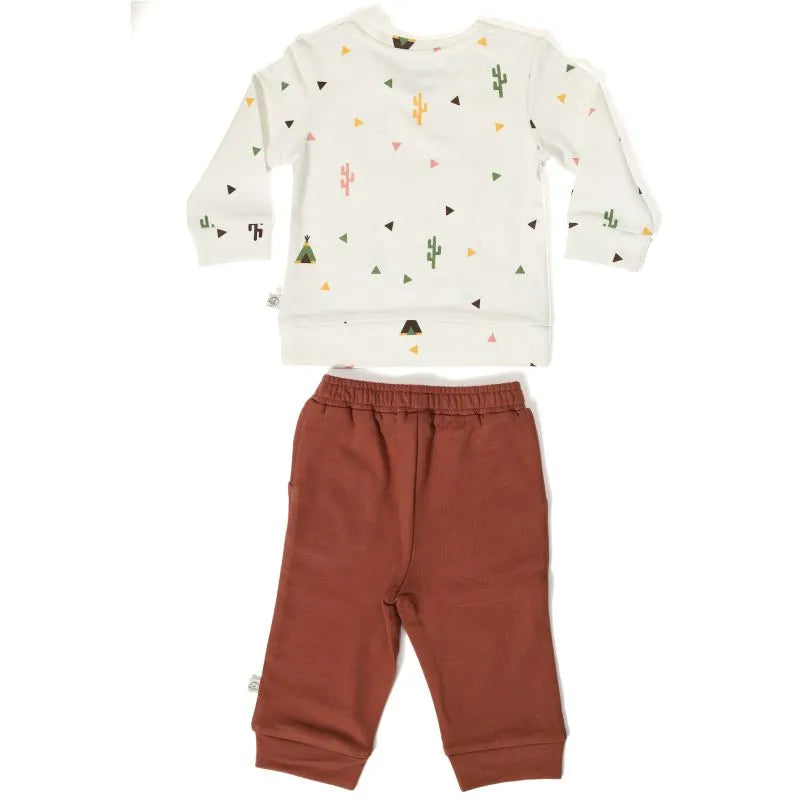 Baby Organic Cotton Little Camper Fleece Jogger Set - White, Clove