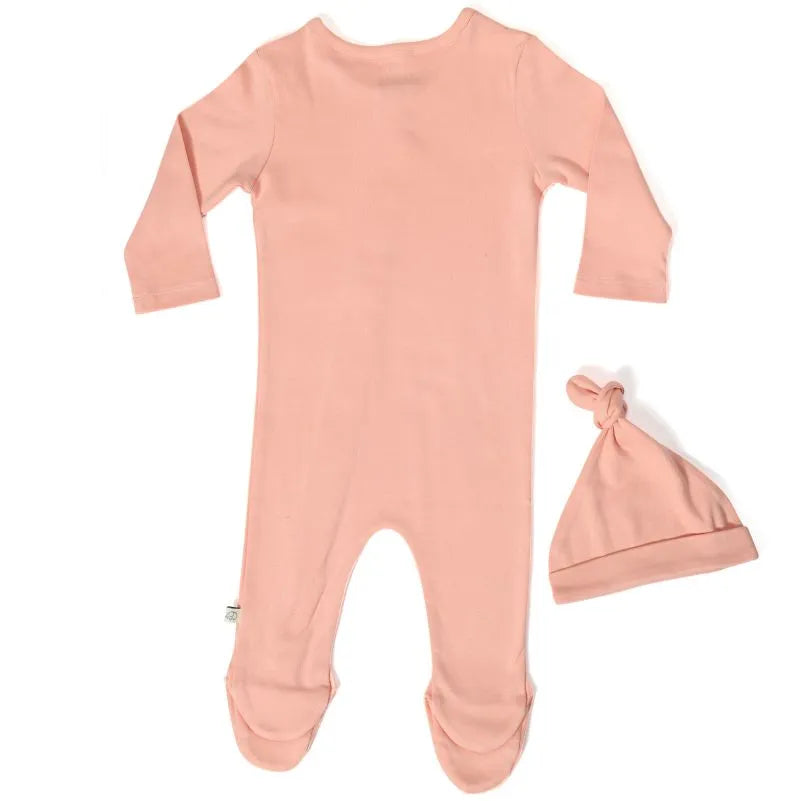 Baby 2 Way Zipper Full Sleeves Bodysuit With An Organic Cotton Cap - Coral Almond