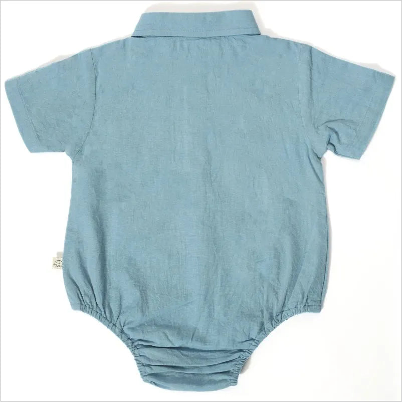 Baby Button Front Collared Bodysuit - Wood Blue