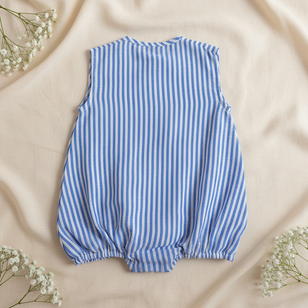 Blue and White Striped Romper