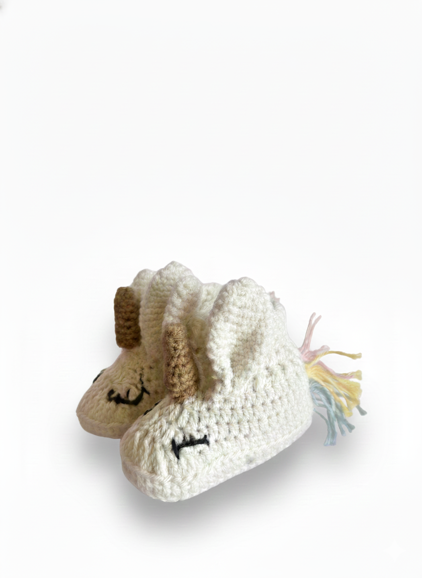 Baby Cute Pack Of 3 Crochet Booties - Off-White,Grey Melange, Coral Almond