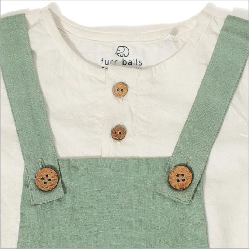 Baby Short Sleeves Shirt & Dungaree Set - White & Mineral Green