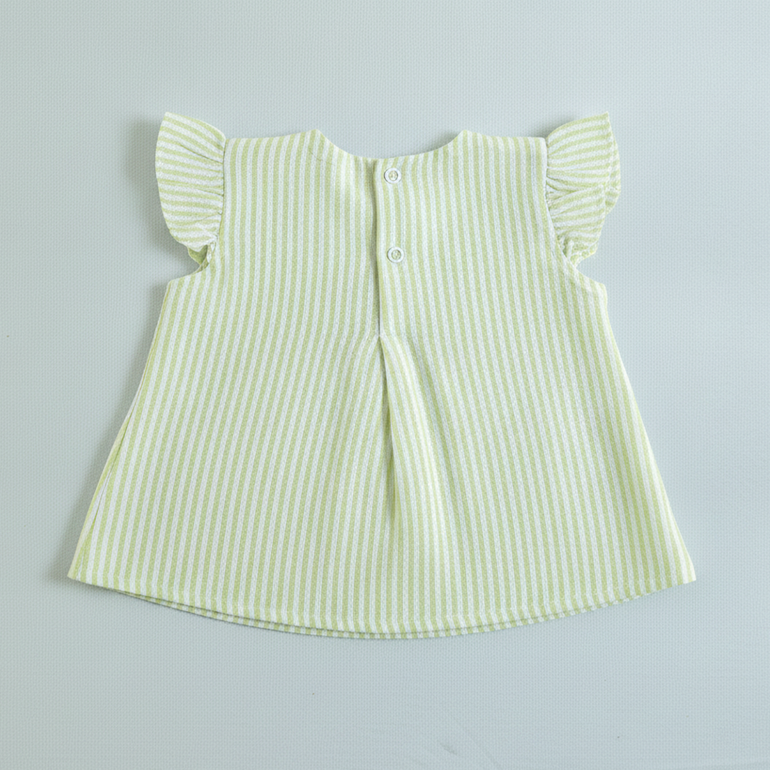 Green and White Stirped Embroidered Coord Set - LadyBugs