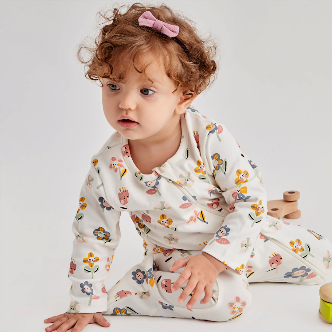 Baby 2 way zipper Garden of dreams printed full sleeves bodysuit