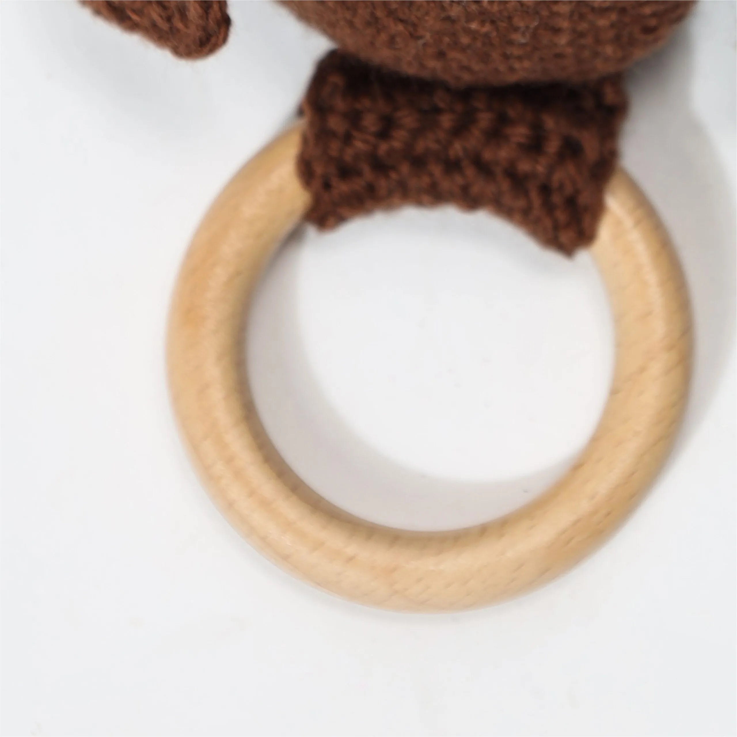 Baby Crochet Dog Rattle With Natural Beech Wood Teething Ring - Clove