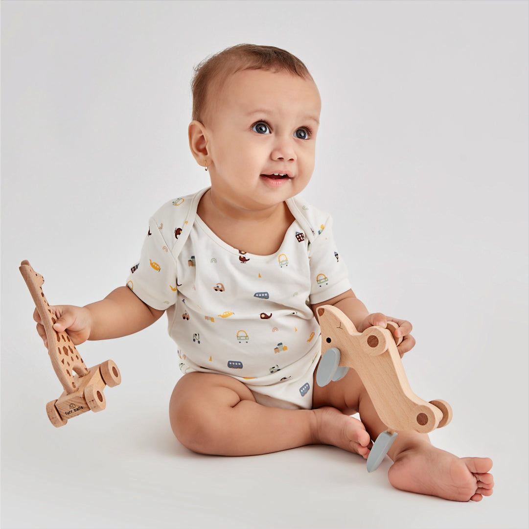 Baby Organic Little Racer printed short sleeves bodysuit