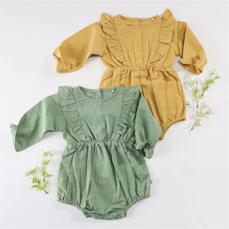 Full Sleeves Frill Romper - Mineral Green