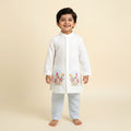 Bloom in Window – Cotton Embroidered Light Blue Kurta and White Pajama Pants Set