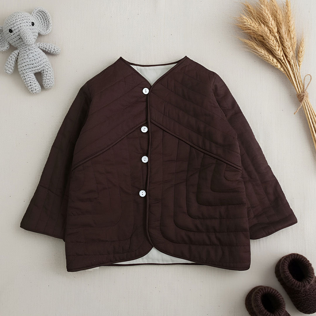 Patchwork Choco Brown – Cotton Button Up Quilted Jacket