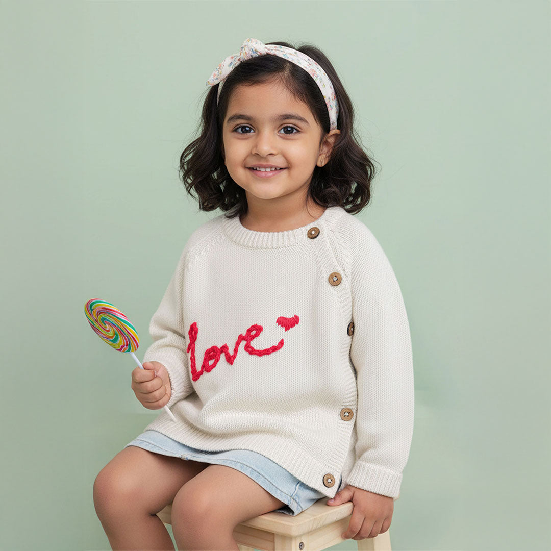 Love – Cotton Hand Embroidered White Sweater