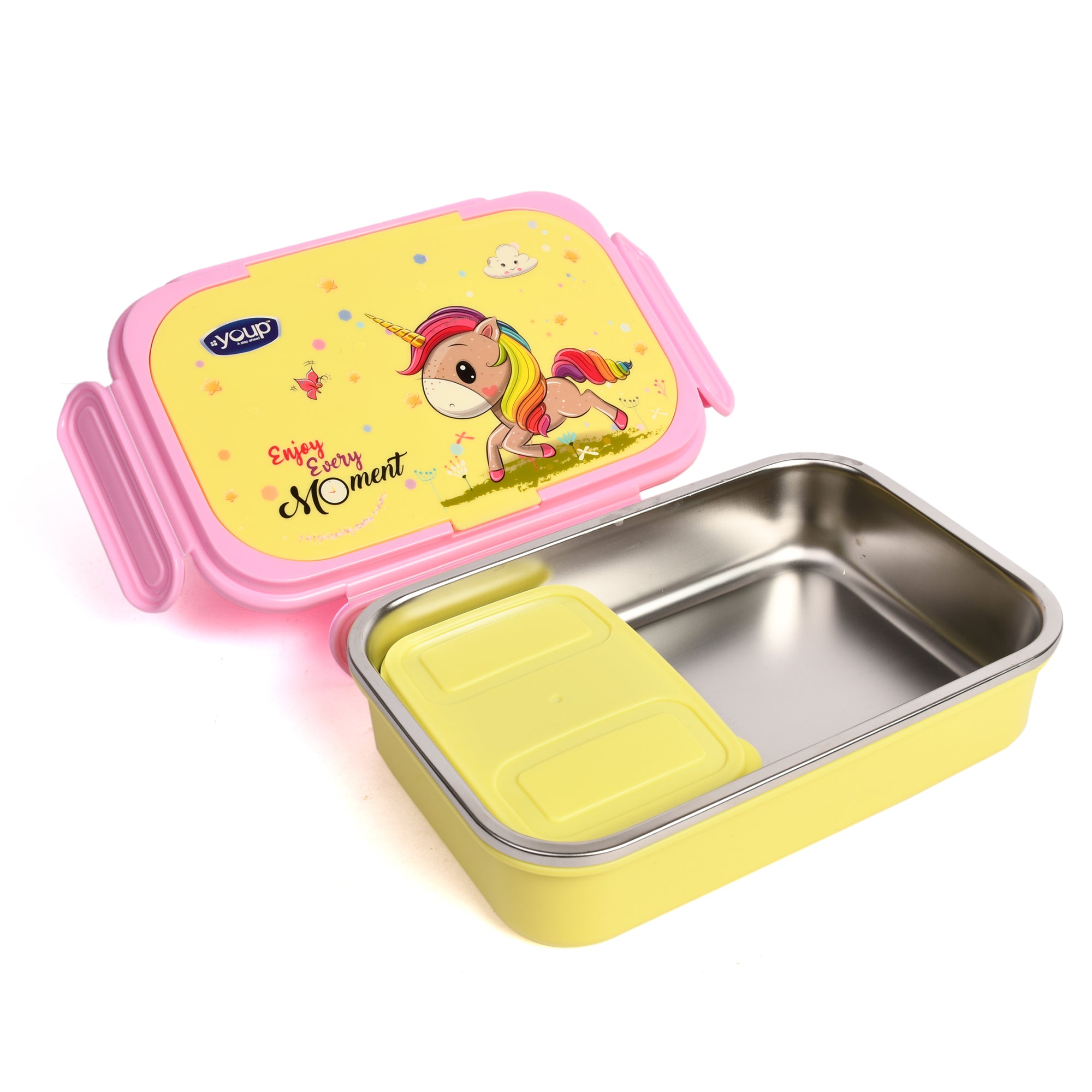 Stainless Steel Insulated Unicorn Theme Kids Lunch Box With Fork & Spoon Xolo-850 Ml