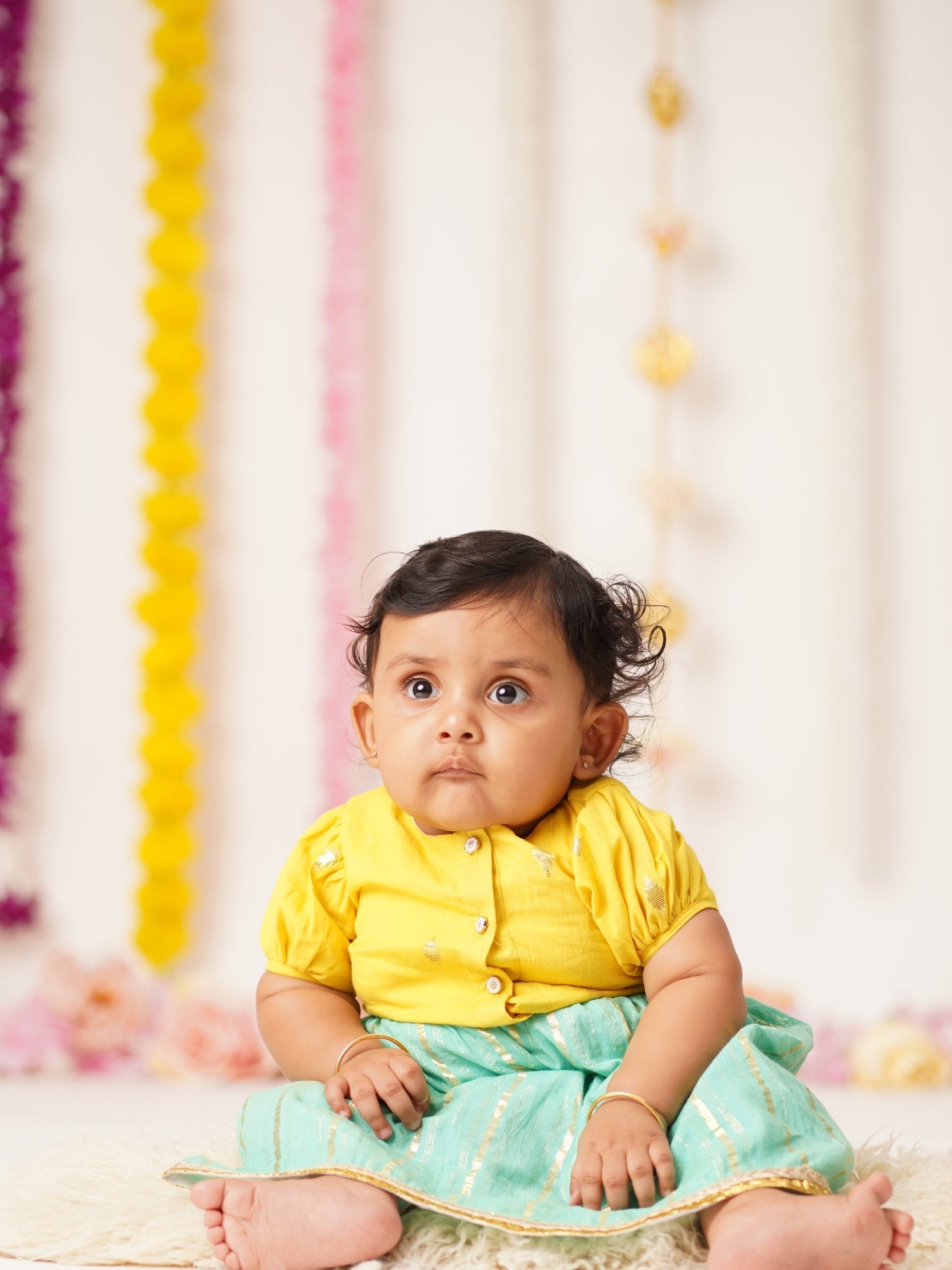 Sunehri - Baby Girl Lehenga Set | Green & Yellow