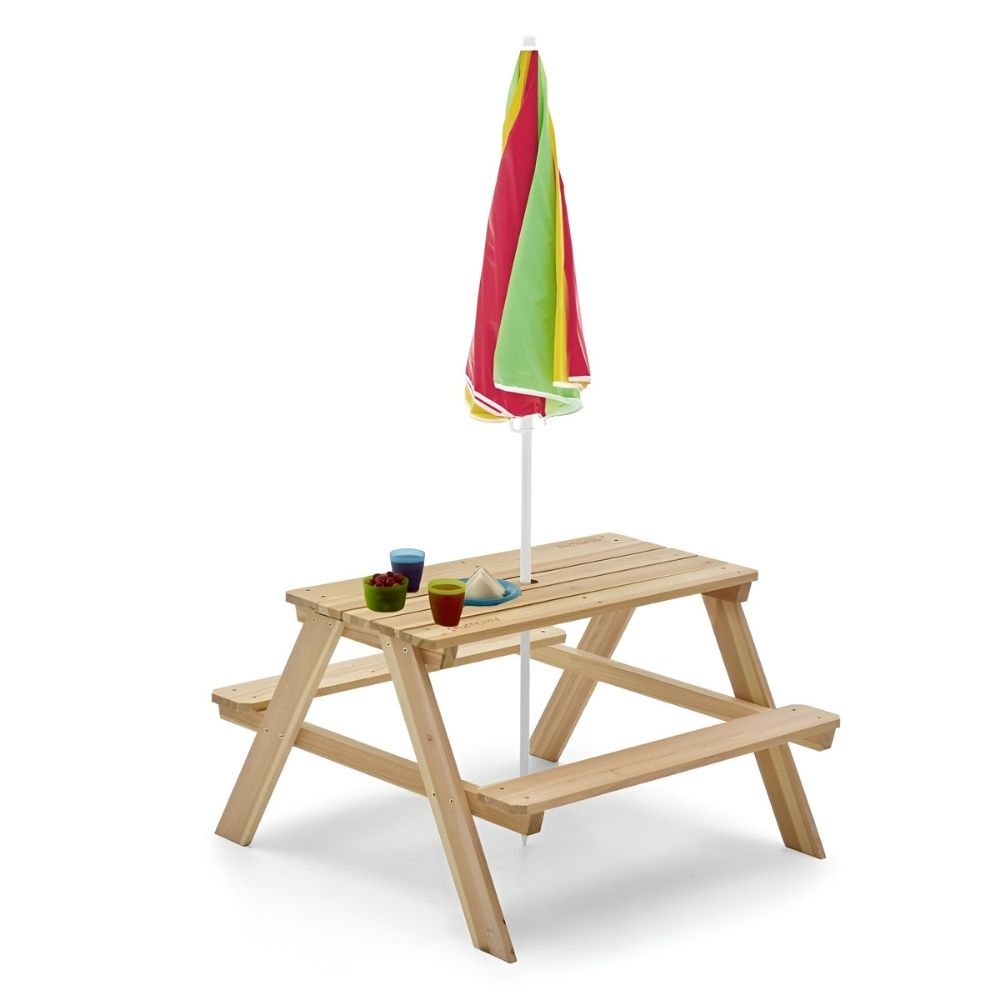 Rectangular Picnic table with Parasol - Natural