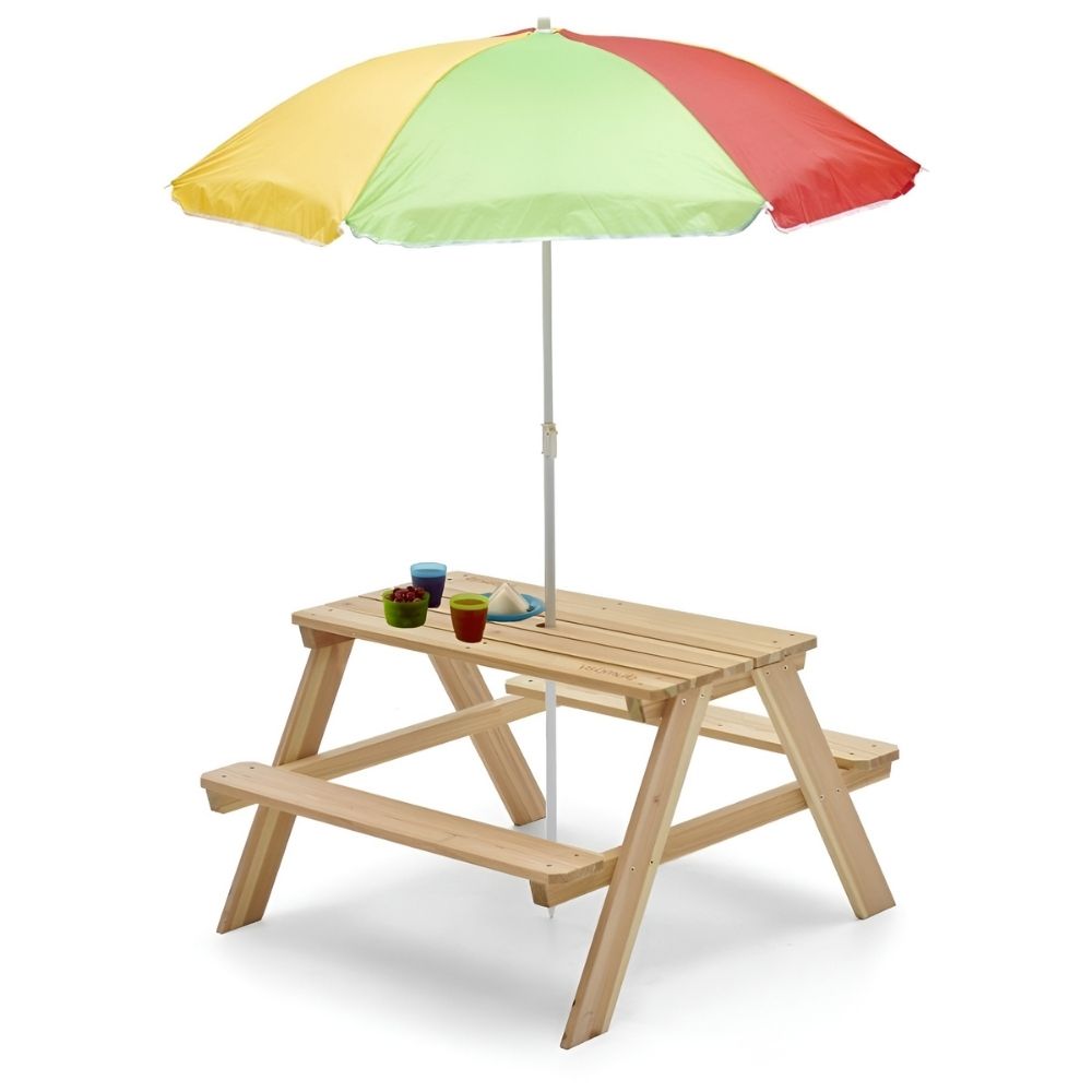 Rectangular Picnic table with Parasol - Natural
