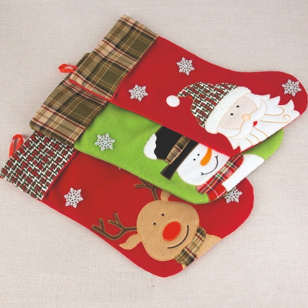 Plaid & Pine Stocking- Reindeer