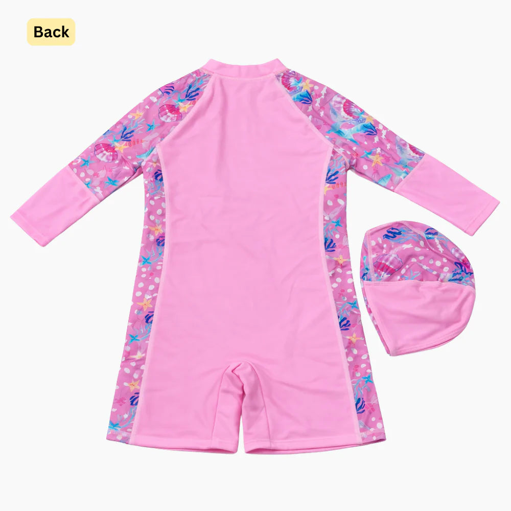 Blush Coral Splash Swim Set with Cap