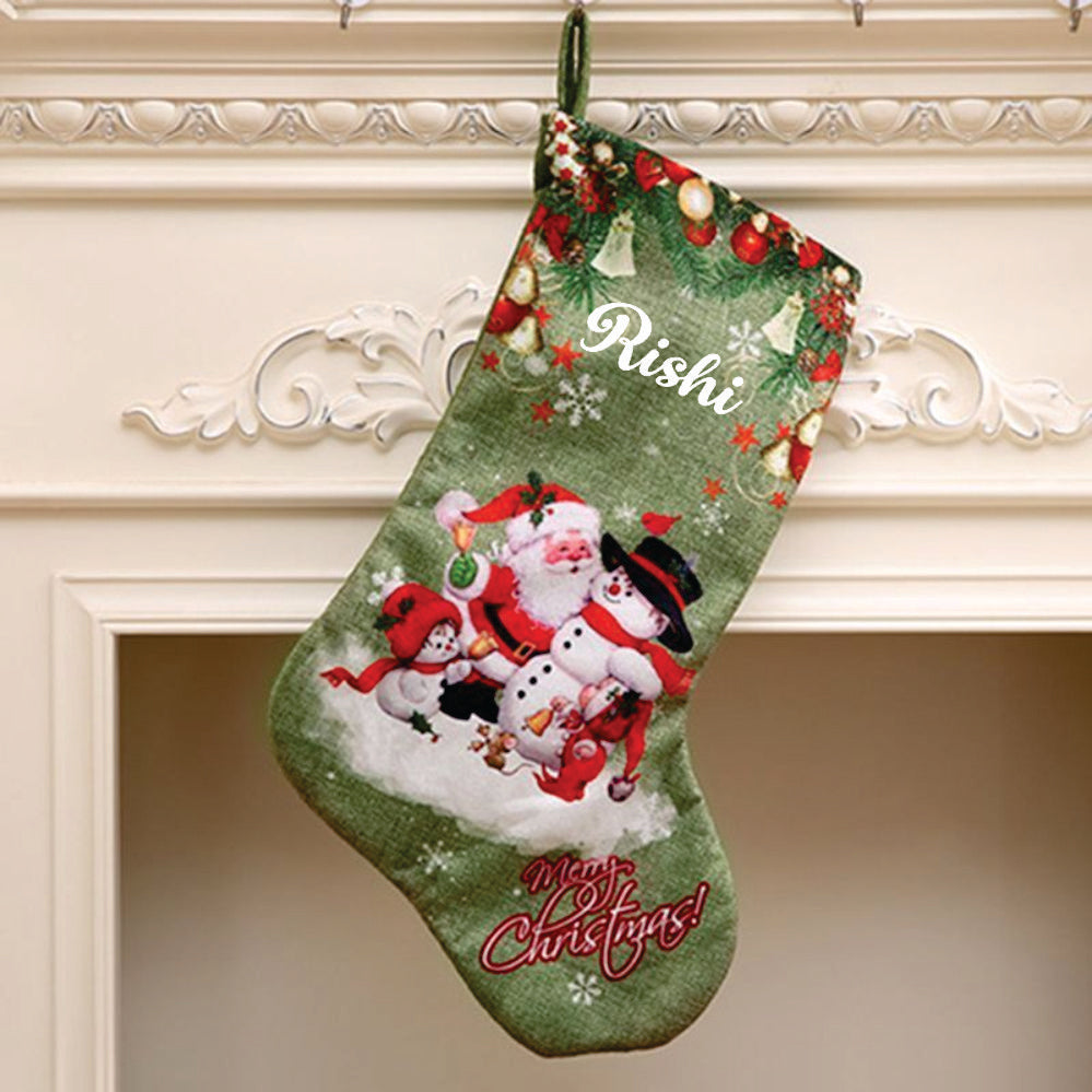 Snowman & Friends Velveteen Stockings - Red Santa with Snowman