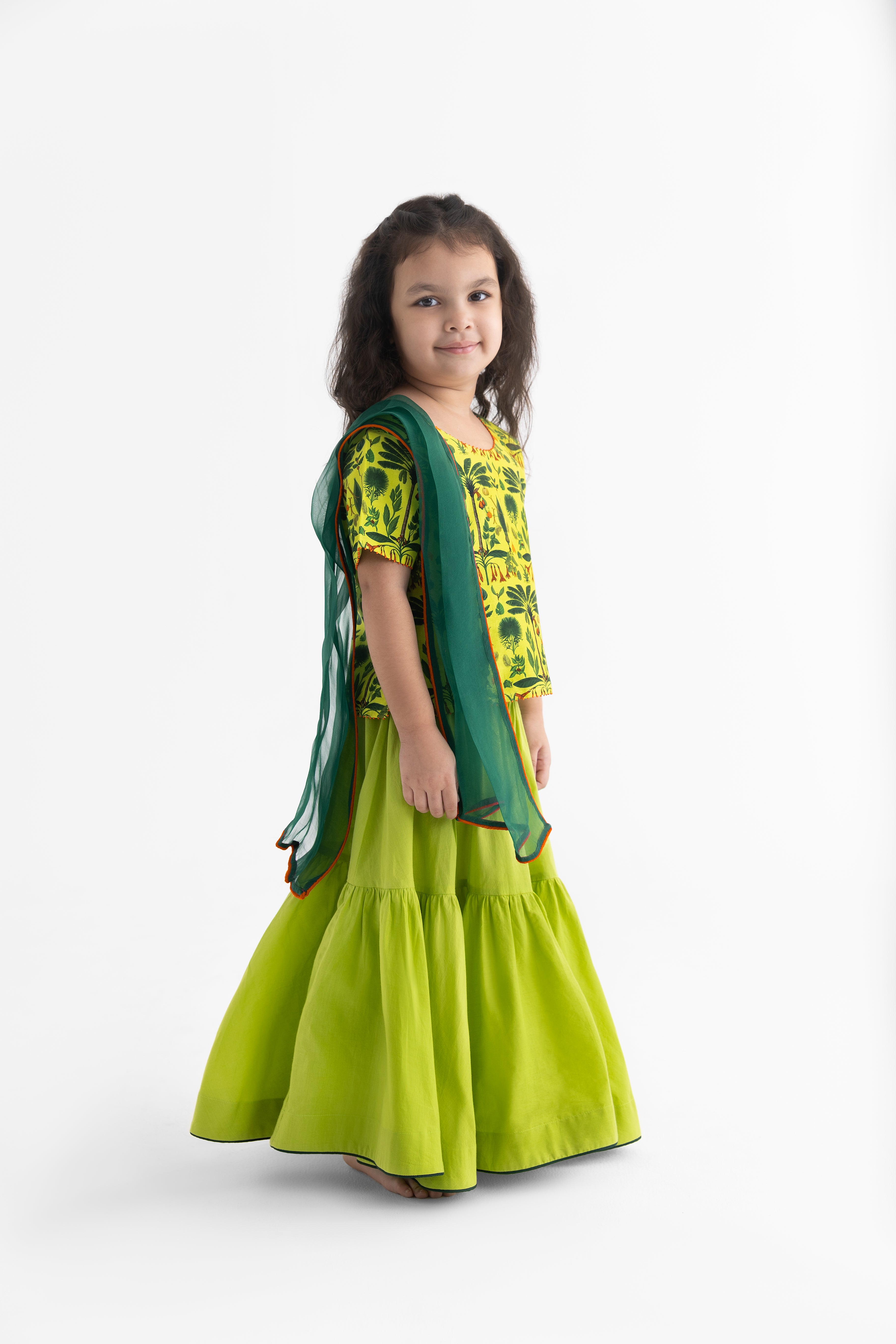 Jaadui Jungle Lime Lehenga, Choli & Dupatta