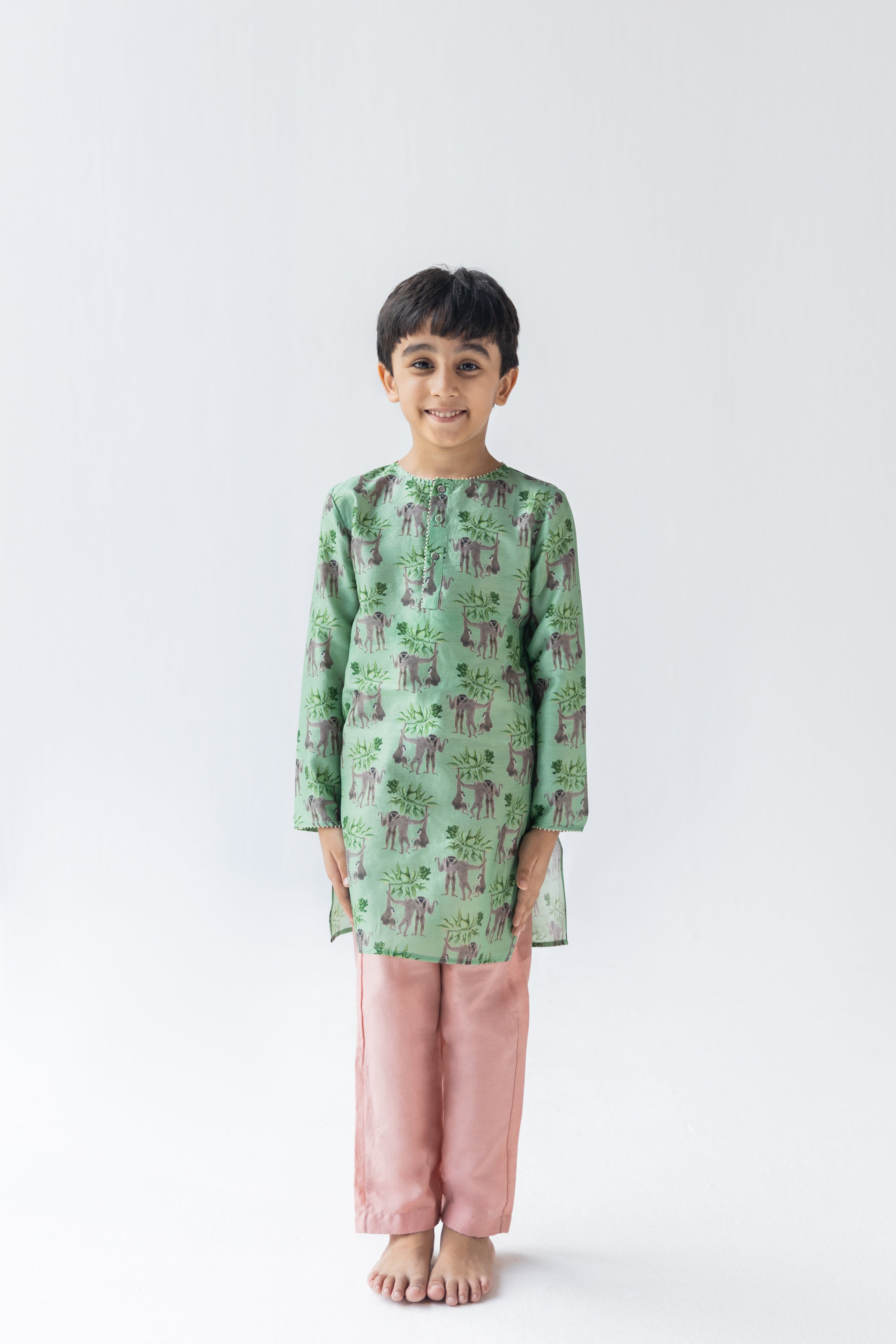 Mint And Blush Shararti Bandar Kurta And Pyajama Set