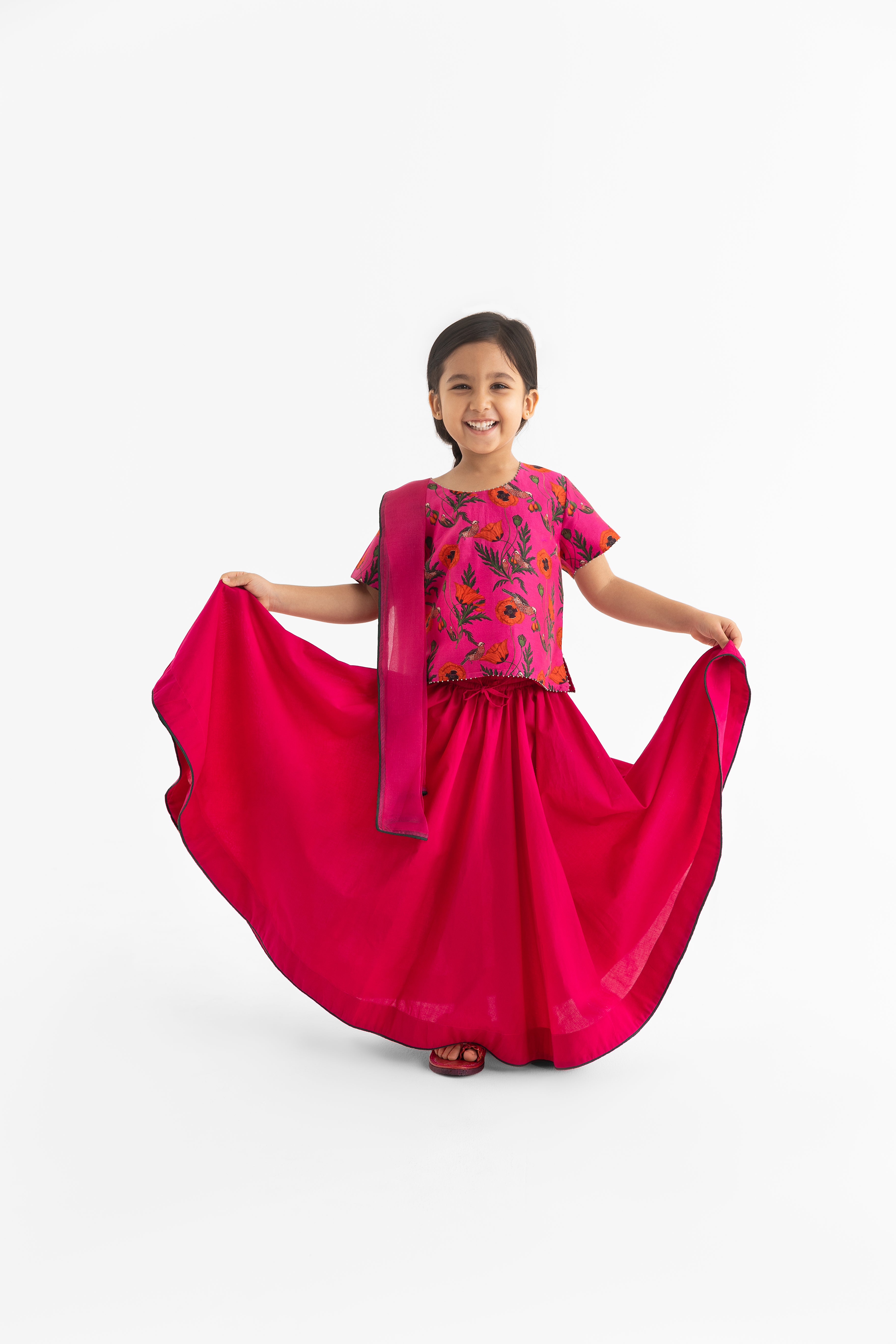 Chidiya Rani Badi Sayani Fuchsia Lehenga, Choli & Dupatta