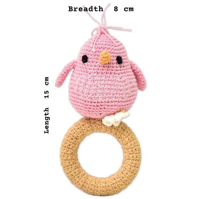 Bird Pink Rattle - Handcrafted Amigurumi