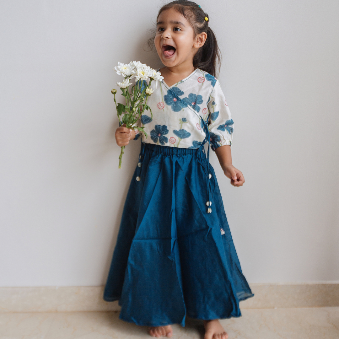 Chanderi Lehenga Set - Poppy Fields (Sapphire)